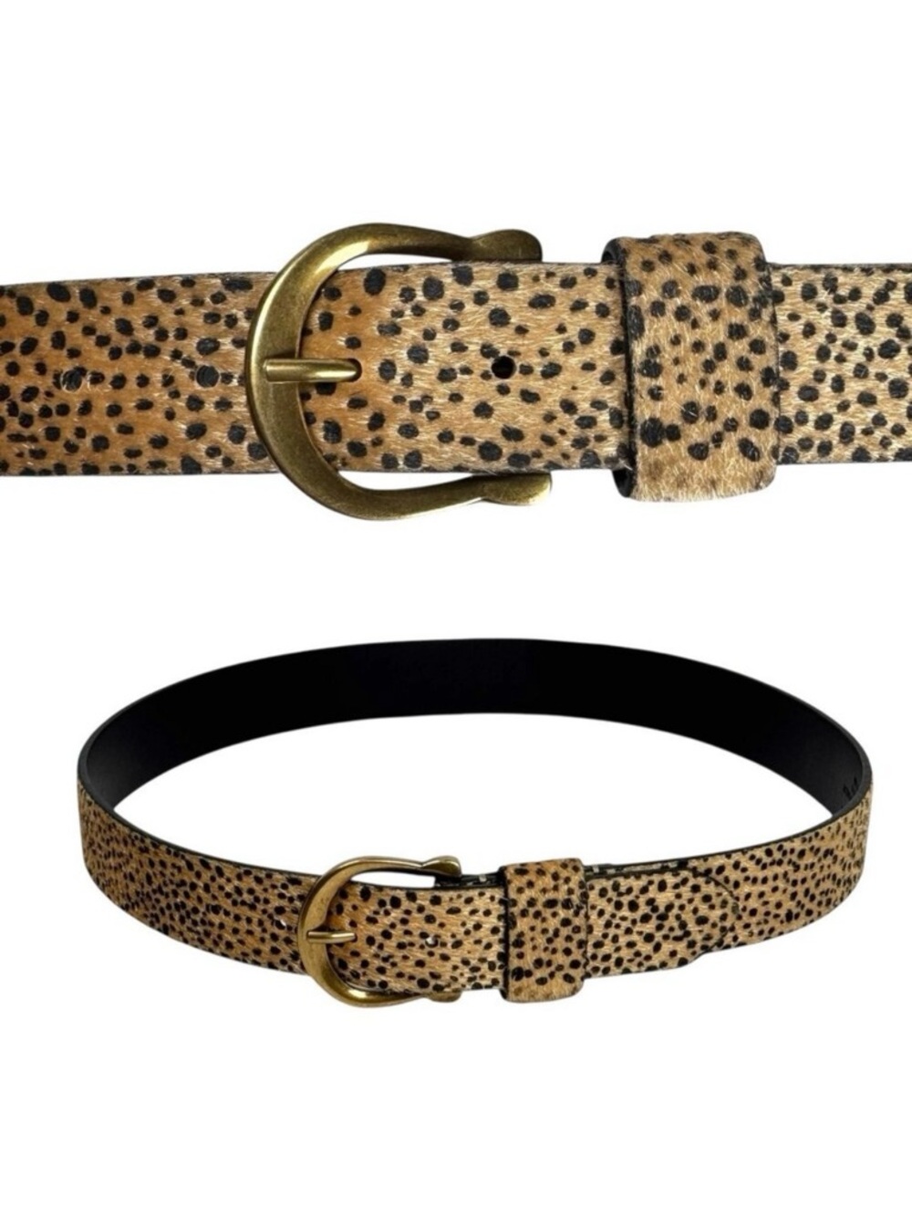 Faux Calf Hair Belt Bronze Buckle Animal Print Old Money Preppy Sz S Waist 28-34